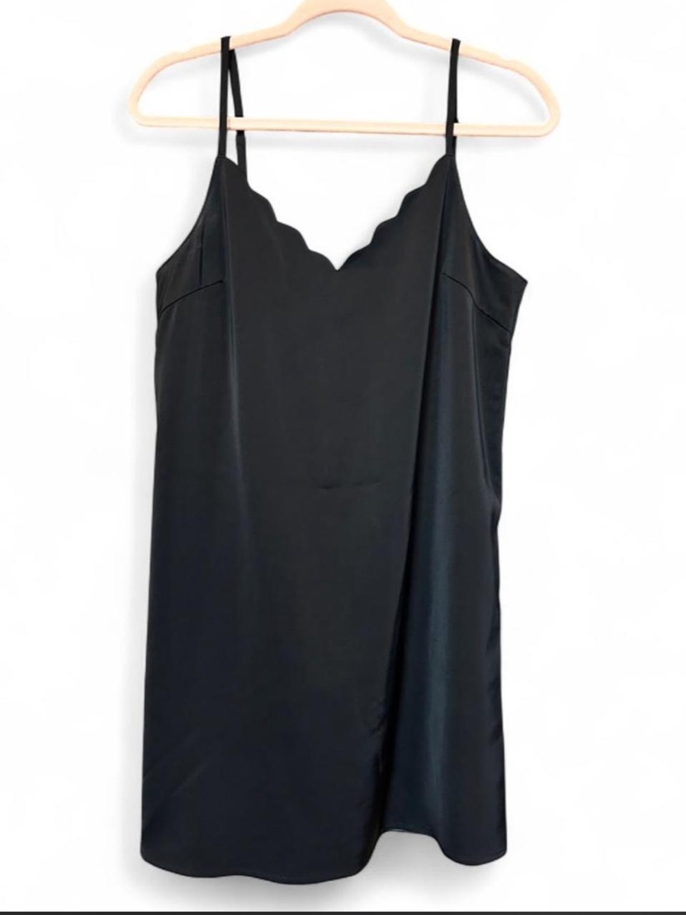 Mod Ref Black Slip Dress with Scalloped V-Neck